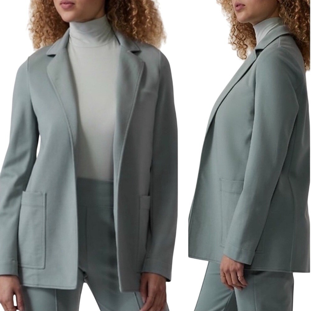 ATHLETA Eastbound Blazer in Minimalist Gray Sage Green Ponte Knit Size 2